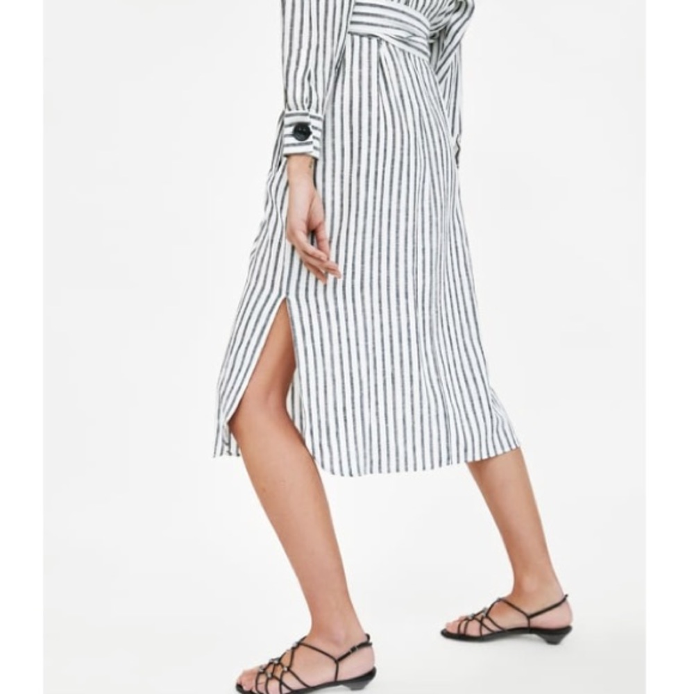 NWT Zara Striped Linen Dress with Bow - Picture 4 of 7